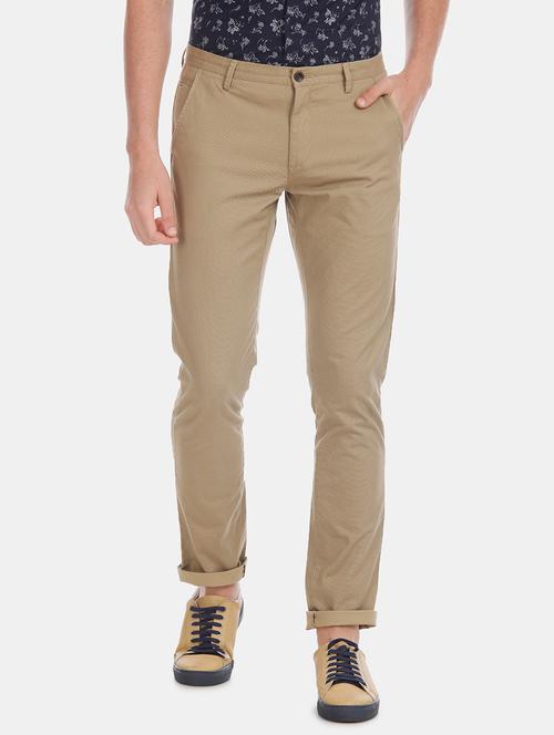 brown textured flat front casual trouser - 17741792 - Very Small Image - 1