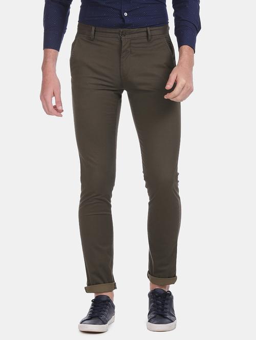 brown solid flat front casual trouser - 17741800 - Very Small Image - 1