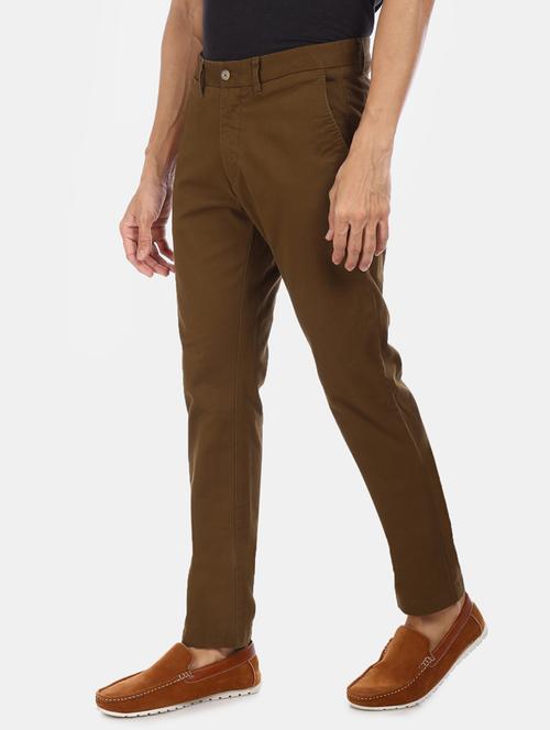 brown solid flat front casual trouser - 17741875 - Very Small Image - 1