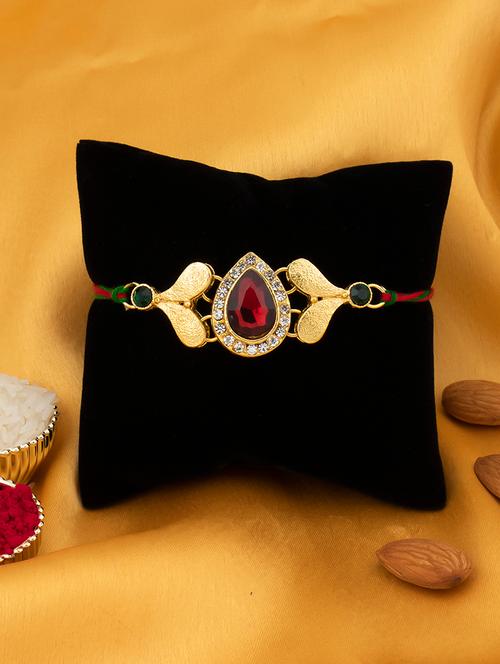 red and gold metal alloy rakhi - 17743410 - Very Small Image - 1