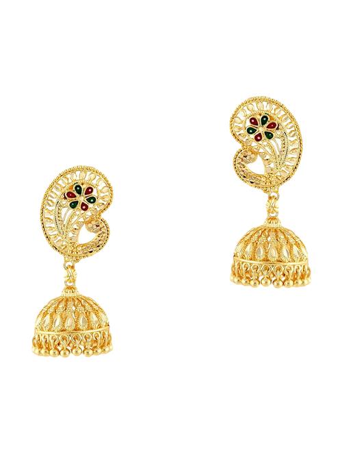 gold brass jhumka earrings - 17743975 - Very Small Image - 1