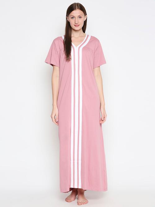 v-neck contrast detail nightwear gown - 17744353 - Very Small Image - 1