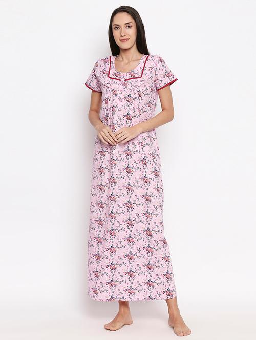 round neck floral nightwear gown - 17744365 - Very Small Image - 1