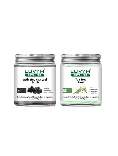 luvyh advanced activated charcoal scrub  -pack of 1x500gm and luvyh advanced tea tree scrub-pack of 1x500gm - 17744608 - Very Small Image - 1