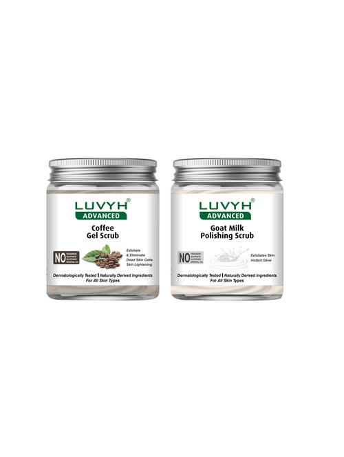 luvyh advanced coffee gel scrub-pack of 1x500gm and luvyh advanced goat milk polishing scrub-pack of 1x500gm - 17744726 - Very Small Image - 1