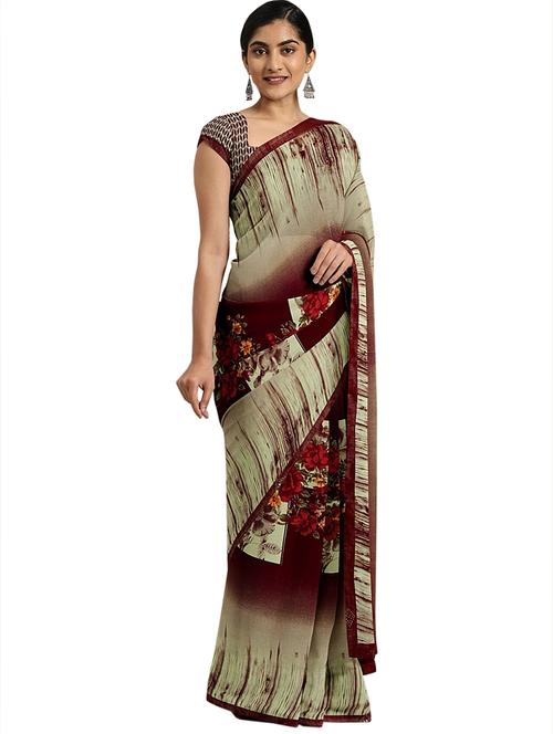 women's floral brown colored saree with blouse - 17745100 - Very Small Image - 1