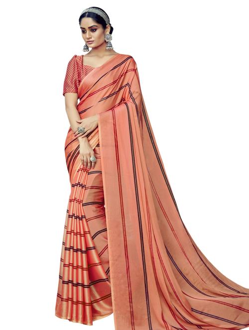 striped printed saree with blouse - 17745197 - Very Small Image - 1
