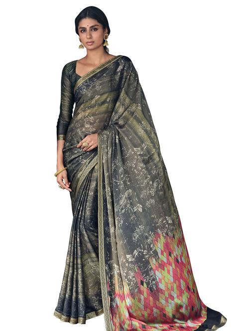 floral printed saree with blouse - 17745215 - Very Small Image - 1