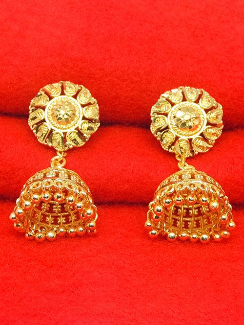 gold brass jhumka earring - 17745774 - Very Small Image - 1