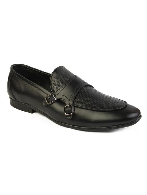 Black Leather Slip On Monk Straps - 17749469 - Very Small Image - 1