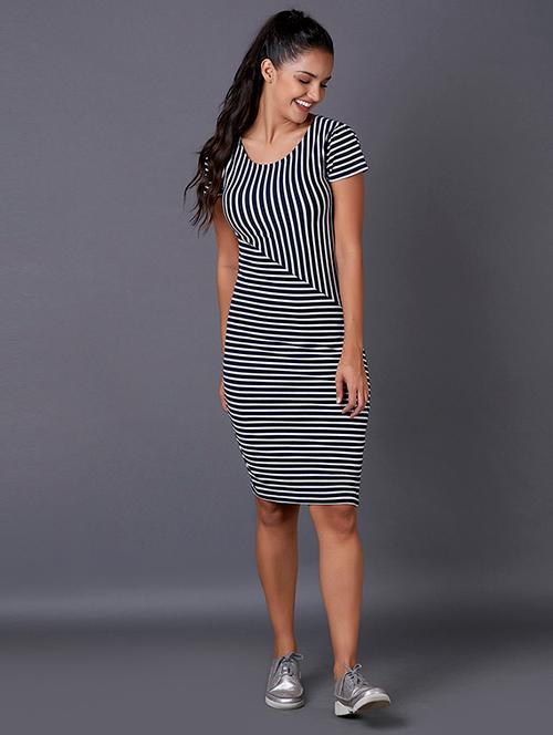 round neck striped bodycon dress - 17750108 - Very Small Image - 1