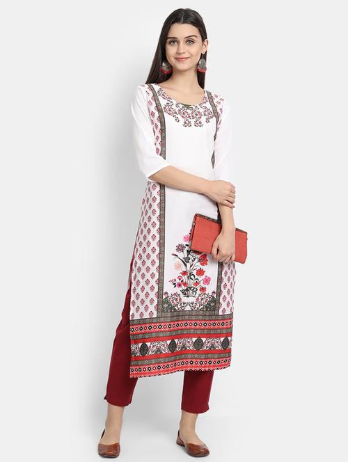 white printed straight kurta - 17750245 - Very Small Image - 1