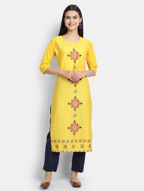yellow printed straight kurta - 17750250 - Very Small Image - 1