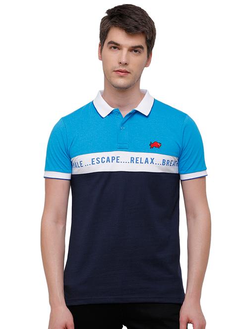 blue color block polo t-shirt - 17753082 - Very Small Image - 1