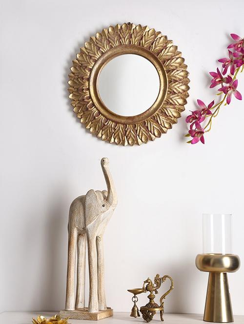 hand crafted beautiful design round mango wood mirror with gold foil - 17755135 - Very Small Image - 1