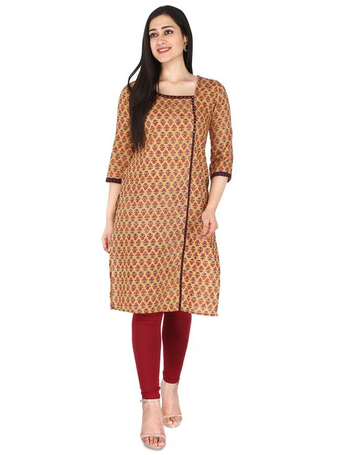 mustard  straight kurta - 17755152 - Very Small Image - 1