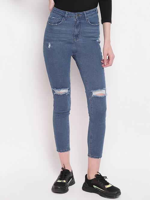 high rise knee slit jeans  - 17756051 - Very Small Image - 1