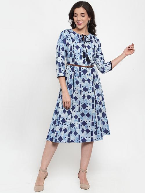 tie up neck geometric a-line dress - 17756117 - Very Small Image - 1