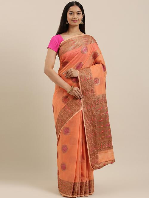 zari work woven saree with blouse - 17757050 - Very Small Image - 1