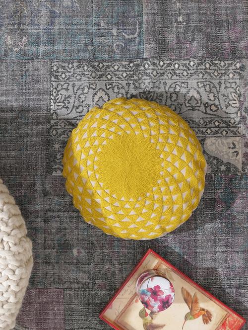 seat pouf / cushion cover in beautiful mandala embroidery in yellow - 17758231 - Very Small Image - 1