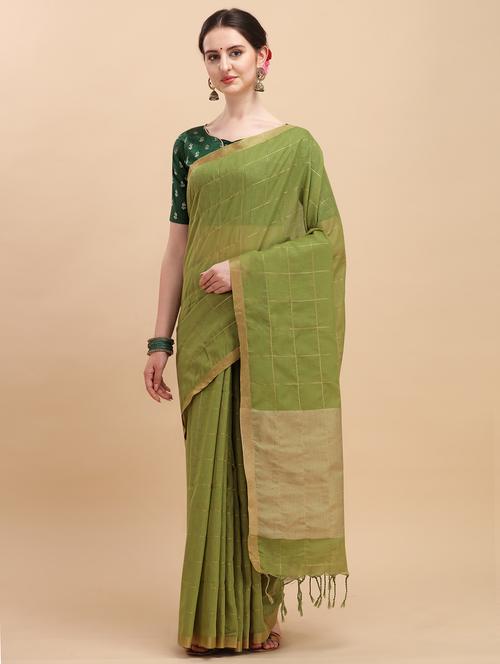 checkered handloom saree with blouse - 17758632 - Very Small Image - 1