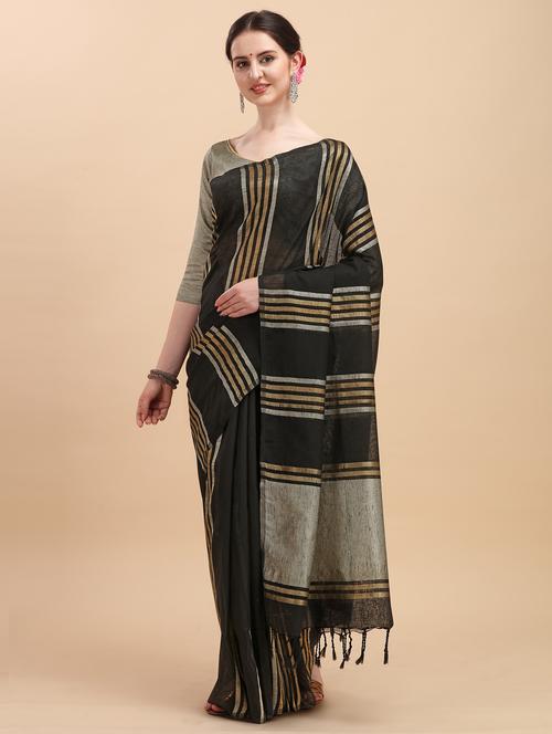 striped handloom saree with blouse - 17758633 - Very Small Image - 1