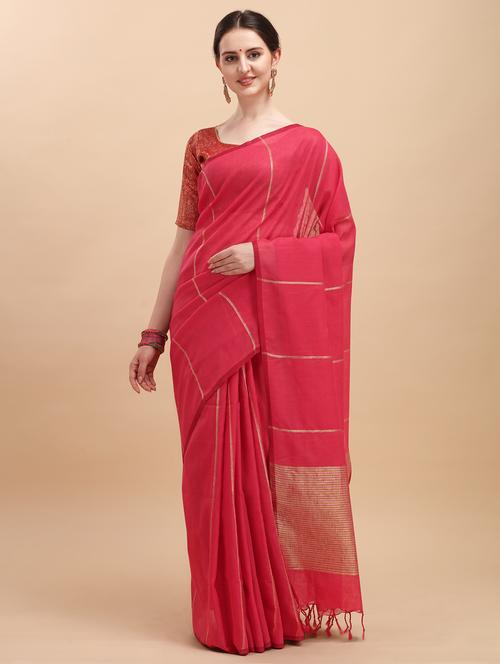striped handloom saree with blouse - 17758635 - Very Small Image - 1