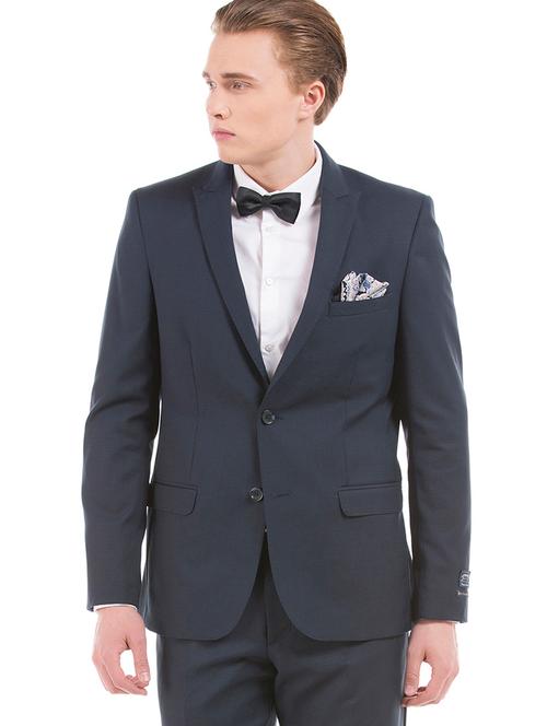 navy blue self design single breasted suit - 17760982 - Very Small Image - 1