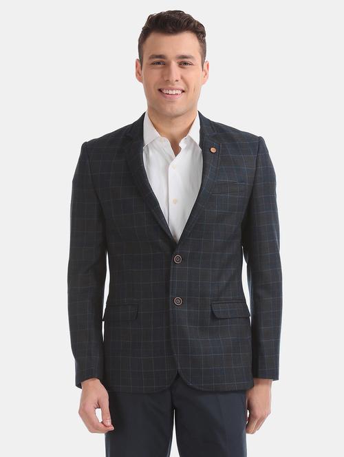 navy blue checkered formal blazer - 17761080 - Very Small Image - 1