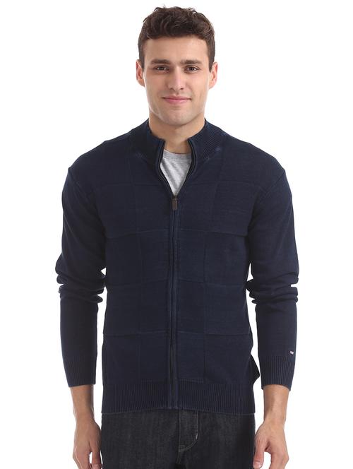 navy blue self design cardigan - 17761267 - Very Small Image - 1