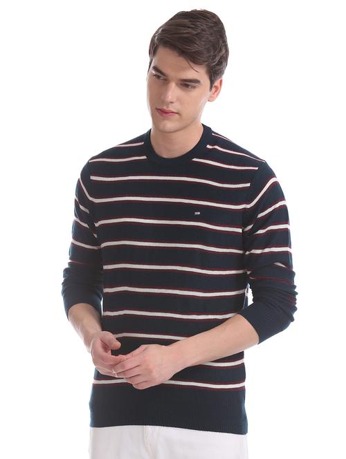 navy blue striped acrylic pullover - 17761313 - Very Small Image - 1