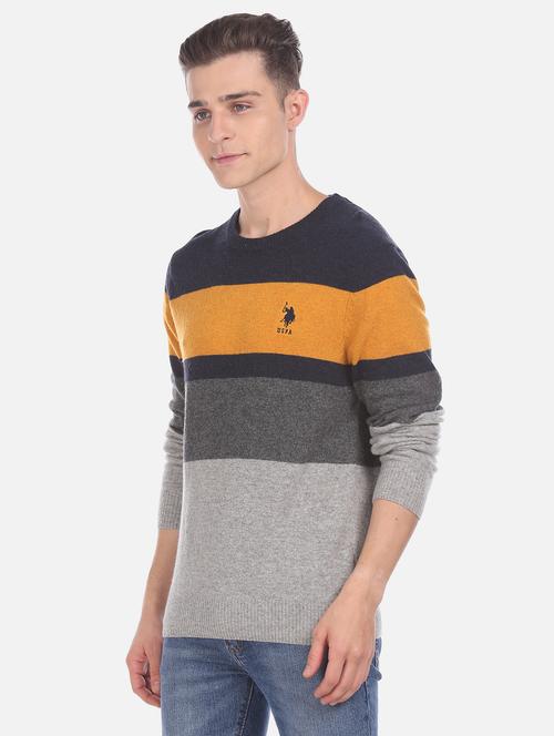 grey color block pullover - 17761354 - Very Small Image - 1