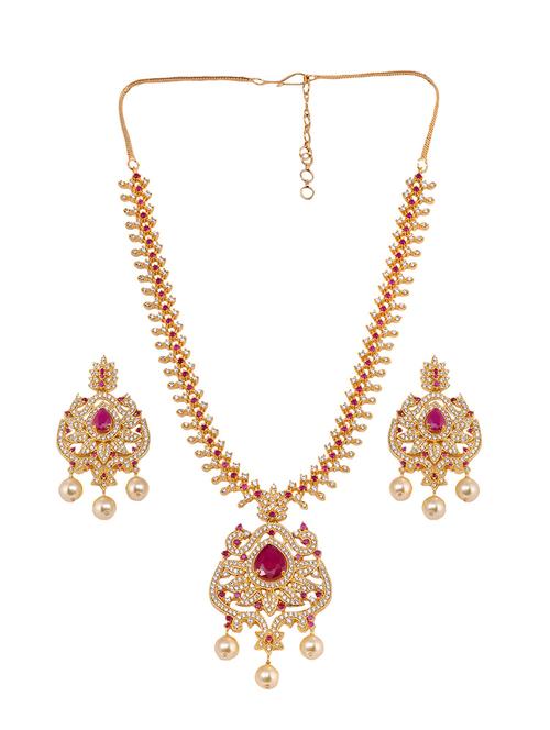 pink gold plated necklace with earrings set - 17761608 - Very Small Image - 1