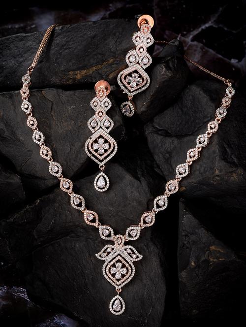 white stones necklace & earring set - 17761621 - Very Small Image - 1