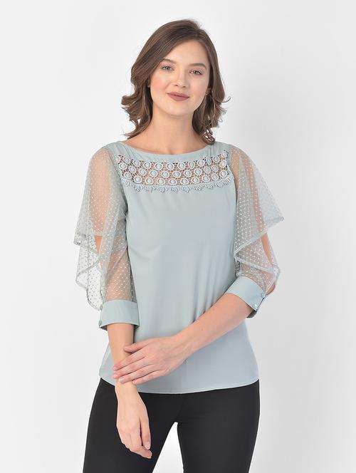 slit sleeved laced top - 17761748 - Very Small Image - 1