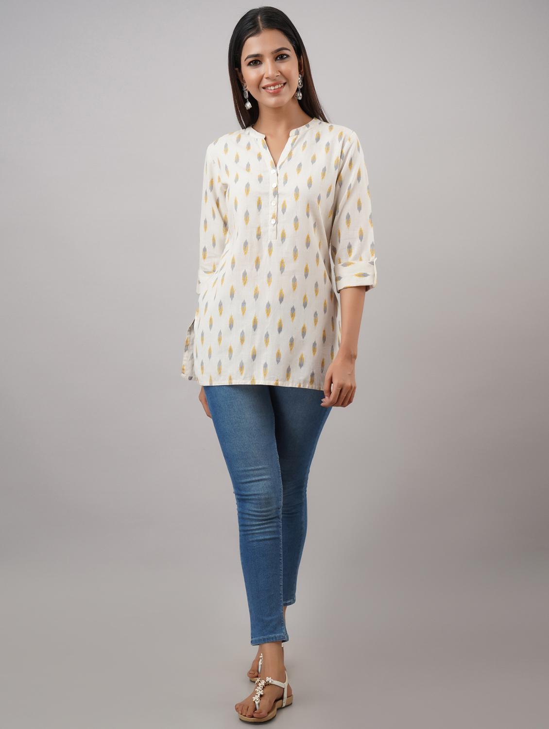 mandarin neck block printed tunic - 17763938 - Zoom Image - 3