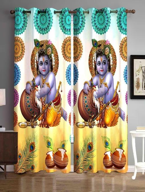 printed curtain lord krishana  for window set of 02 size 9  feet - 17764575 - Very Small Image - 1