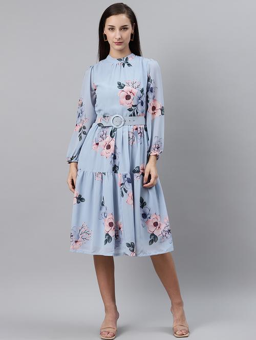 mock neck floral belted dress - 17764875 - Very Small Image - 1