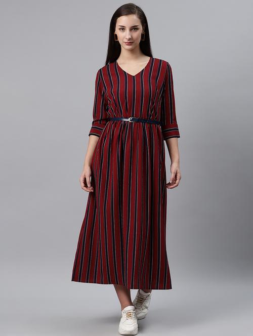 v-neck striped  a-line dress - 17764937 - Very Small Image - 1