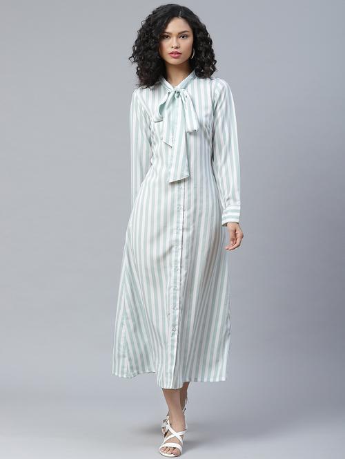 tie up neck striped a-line dress - 17764941 - Very Small Image - 1