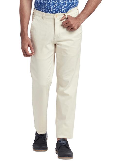 white solid flat front casual trouser - 17765903 - Very Small Image - 1
