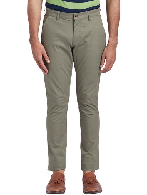 green solid flat front casual trouser - 17765990 - Very Small Image - 1