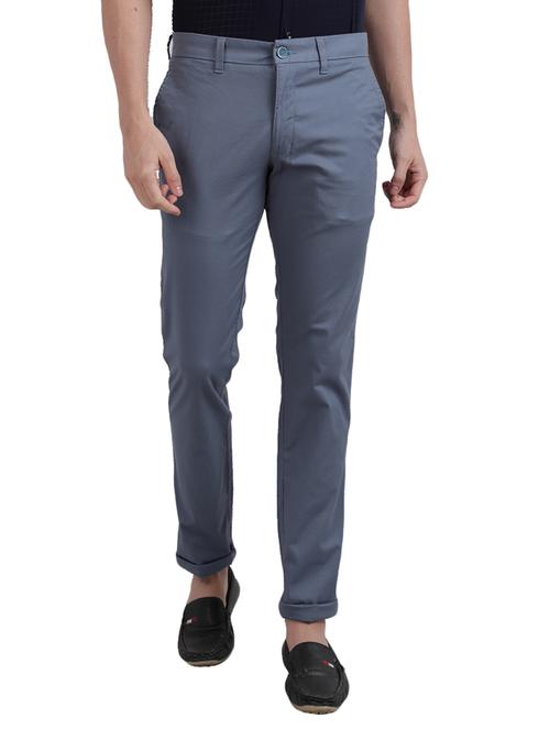 blue solid flat front casual trouser - 17766047 - Very Small Image - 1