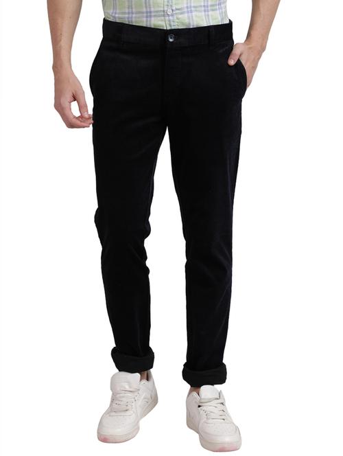 blue solid flat front casual trouser - 17766237 - Very Small Image - 1
