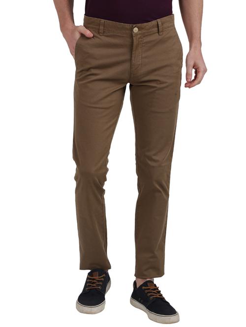 brown printed flat front casual trouser - 17766382 - Very Small Image - 1