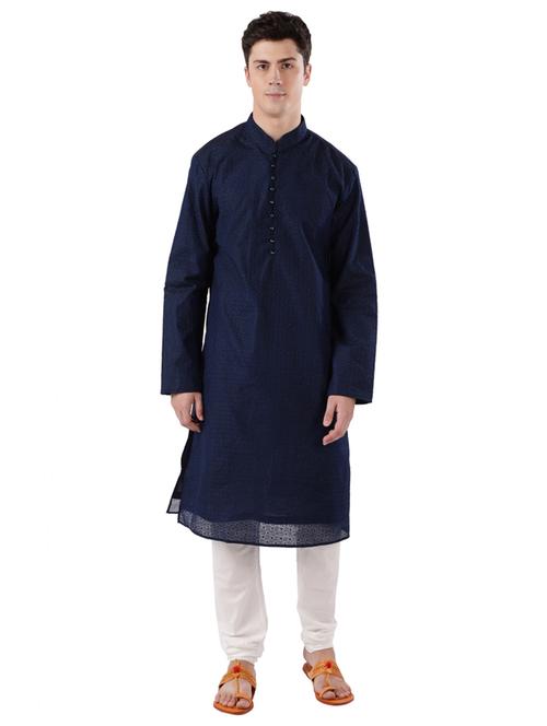 blue self design long kurta - 17766587 - Very Small Image - 1