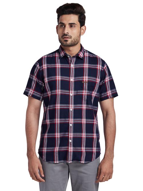 navy blue checkered casual shirt - 17766650 - Very Small Image - 1