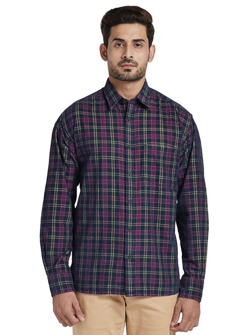 navy blue checkered casual shirt - 17766661 - Very Small Image - 1