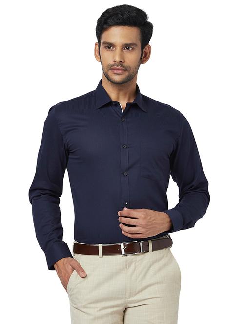 navy blue self design formal shirt  - 17767534 - Very Small Image - 1