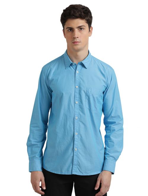 blue solid casual shirt - 17767661 - Very Small Image - 1